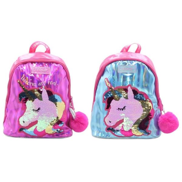 Mochila  Unicorns Con Lentejuelas Y Llavero 12 P.. - Imagen 1