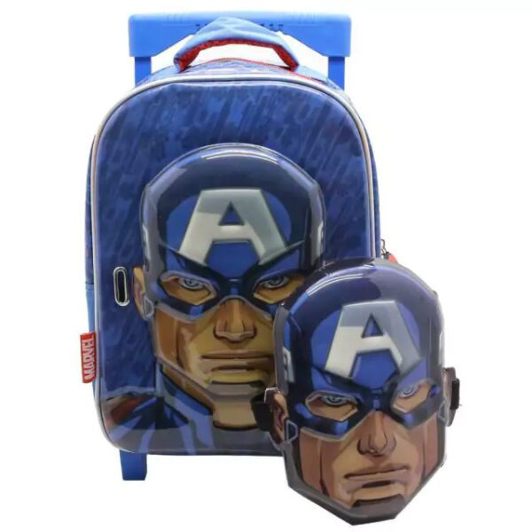 Mochila escolar Capitán américa de 12 " con carro y careta - Cresko. - Imagen 1