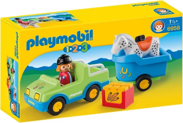 Auto con remolque y caballo 1.2.3 - Playmobil - Imagen 1