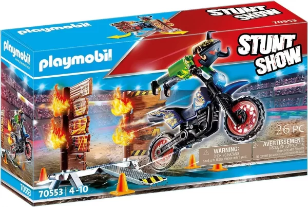 70553 Show de acrobacias motocross con pared en llamas - Playmobil - Imagen 1
