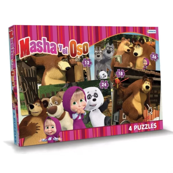 4 Rompecabezas de 12, 18, 24 y 36 piezas Masha y el oso - Tapimovil - Imagen 1